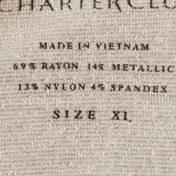 Charter Club Womens XL Extra Large Beige Scoop Neck Tank Top Sleeveless Metallic - Picture 10 of 10